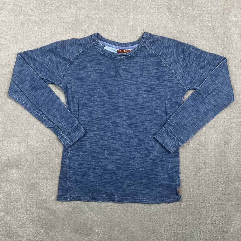 7 For All Mankind Y2K Space Dye Raglan Tee L Blue Cotton Textured Long Sleeve